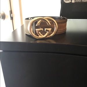 GUCCI leather and suede interlocking G Belt